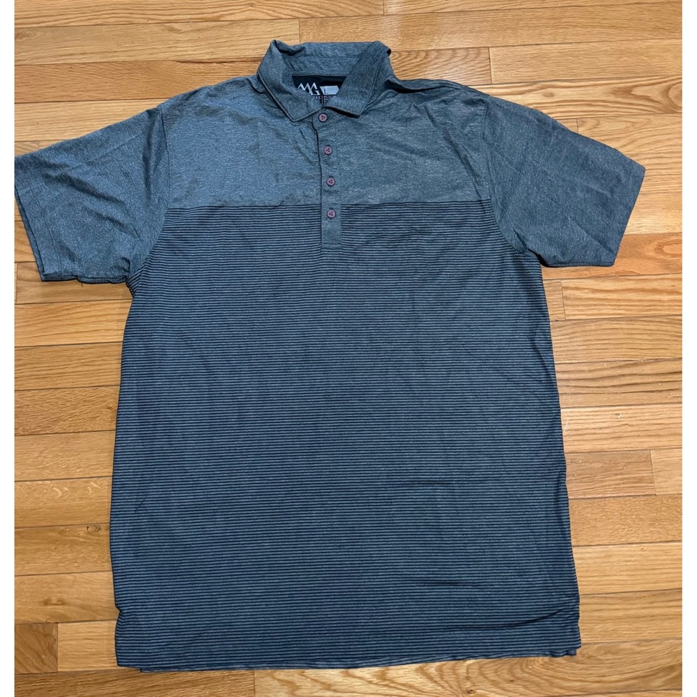 Matte Grey Haus of Grey Mens Large Polo Shirt Striped Golf Performance Grey L